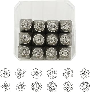 12 Pieces Metal Stamping Tool Set 1/8” 1/4" (3mm), Steel Flower Set Leather Stamp for Jewelry Making Craft