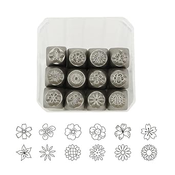 12Pcs Metal Stamping Tool Set 1/8 1/4 3mm 6mm, Steel Flower Punch Set Leather Stamp for Jewelry Making Craft