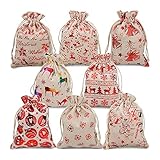 GANMEI 16 bolsas de cordón de Navidad de tela, bolsas para envolver caramelos, suministros para fiestas de Navidad
