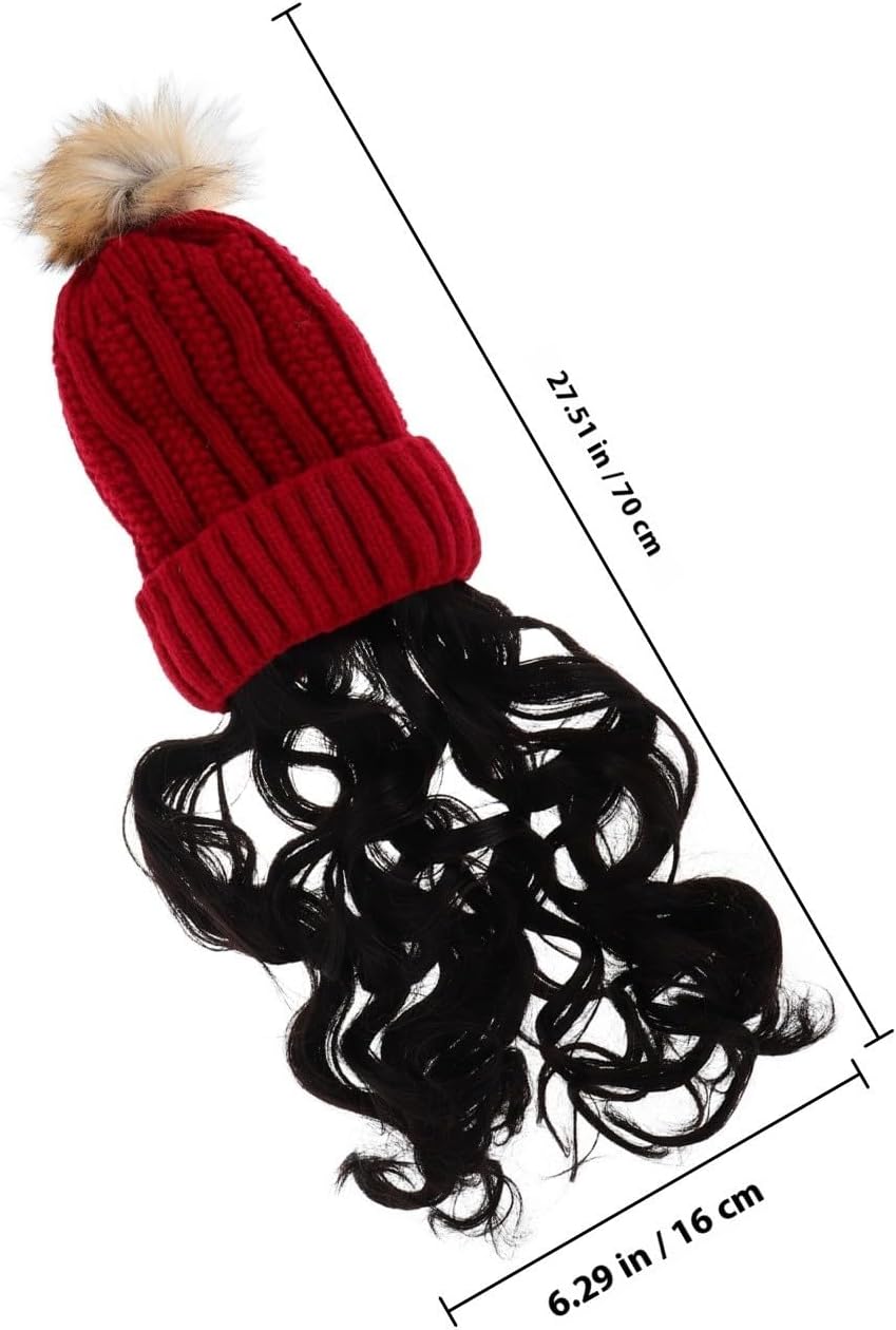 Women's Wig Beanie Hat with Long Curly Faux Hair, Xmas Multi