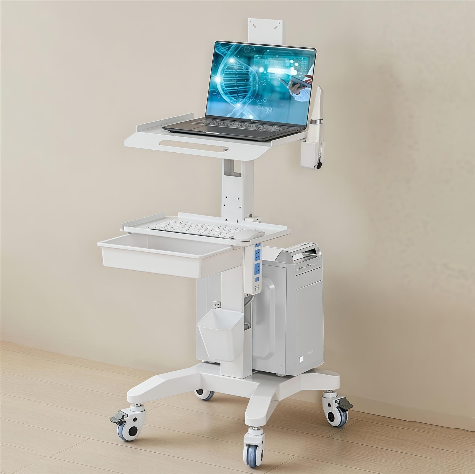 YNIYUJKL Medical Trolley Cart Mobile Workstation With Laptop Tray And Scanner Holder, Rolling Design With Drawer For Hospitals, Dental Clinics, And Beauty Salons