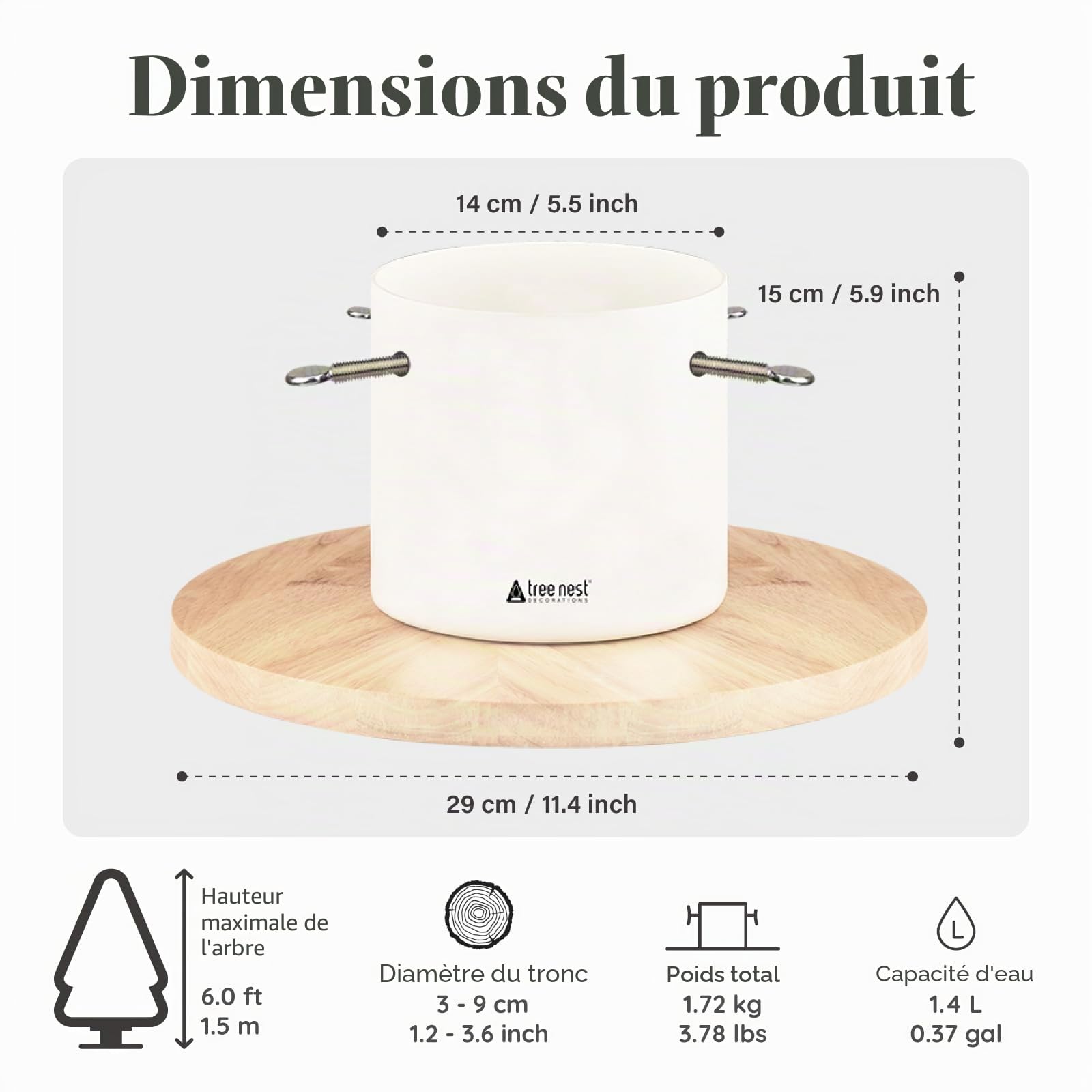Tree Nest Pied de Sapin de Noël Support Pied de Sapin avec Réserve d'eau - Moonlight Christmas Tree Stand pour Sapin jusqu'à 2m, Tronc de 3 à 9 cm Blanc