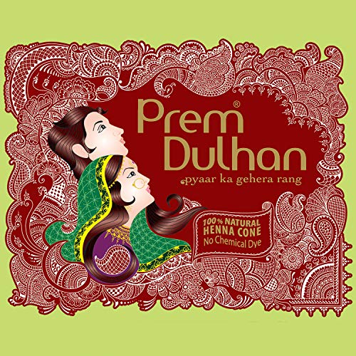 Image of Prem Dulhan Natural Henna Based Mehendi Cones 1 Box Pack of 12 Cones, Made from Natural Henna Leafs, Easy Application
