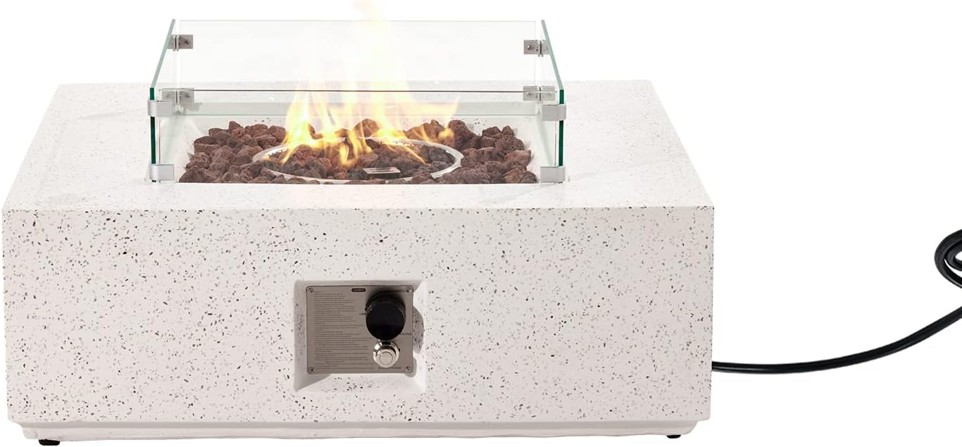 HOMPUS Outdoor Square Propane Fire Pit Table, 35''x12'' Fire Table w Wind Guard, 50000 BTU Fire Pit w Free Waterproof Cover & Fire Stone for Patio, Garden, Colorful Terrazzo