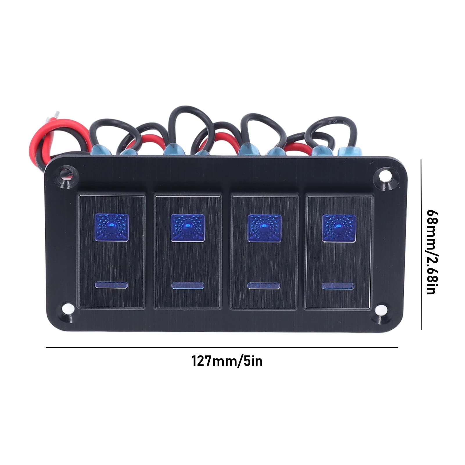 4-Gang-Wippschalter-Panel-Kippschalter mit LED-Hintergrundbeleuchtung, Schutzart IP65, für Motorboote, Autos, LKWs, Yachten, Schwarzes ABS-Material