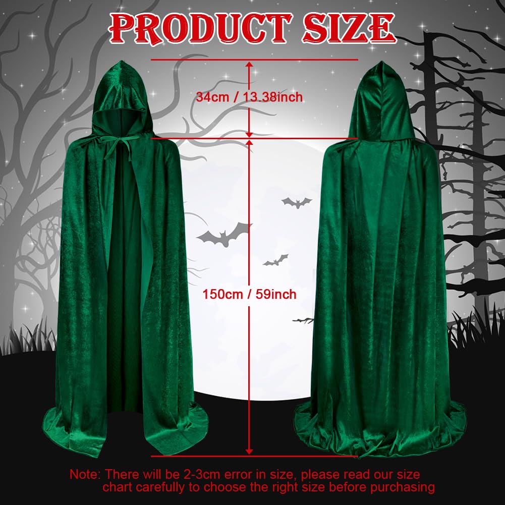 AOOWU Zielona peleryna, Halloween, peleryna z kapturem, czarownica, akcesoria do cosplay, kostium dla dorosłych, ponury żniwiarz, peleryna, długi płaszcz dla wampira, na Halloween, imprezę rodzinną