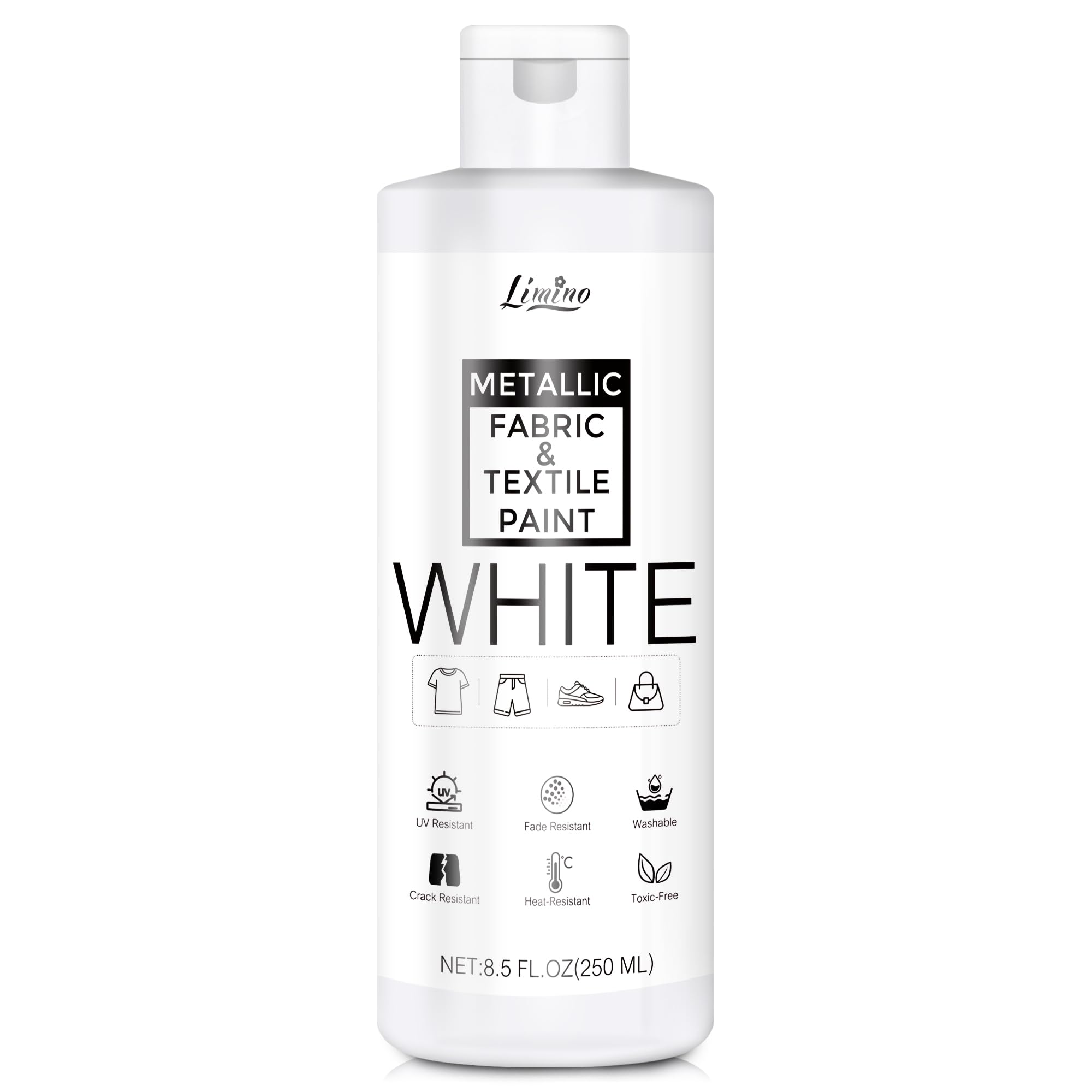 White Fabric Paint - 250ml Textile Paint Permanent for Textile and Leather Clothes, Fabric Coat Paint for DIY Fabric Dye Projects, Washable Clothing