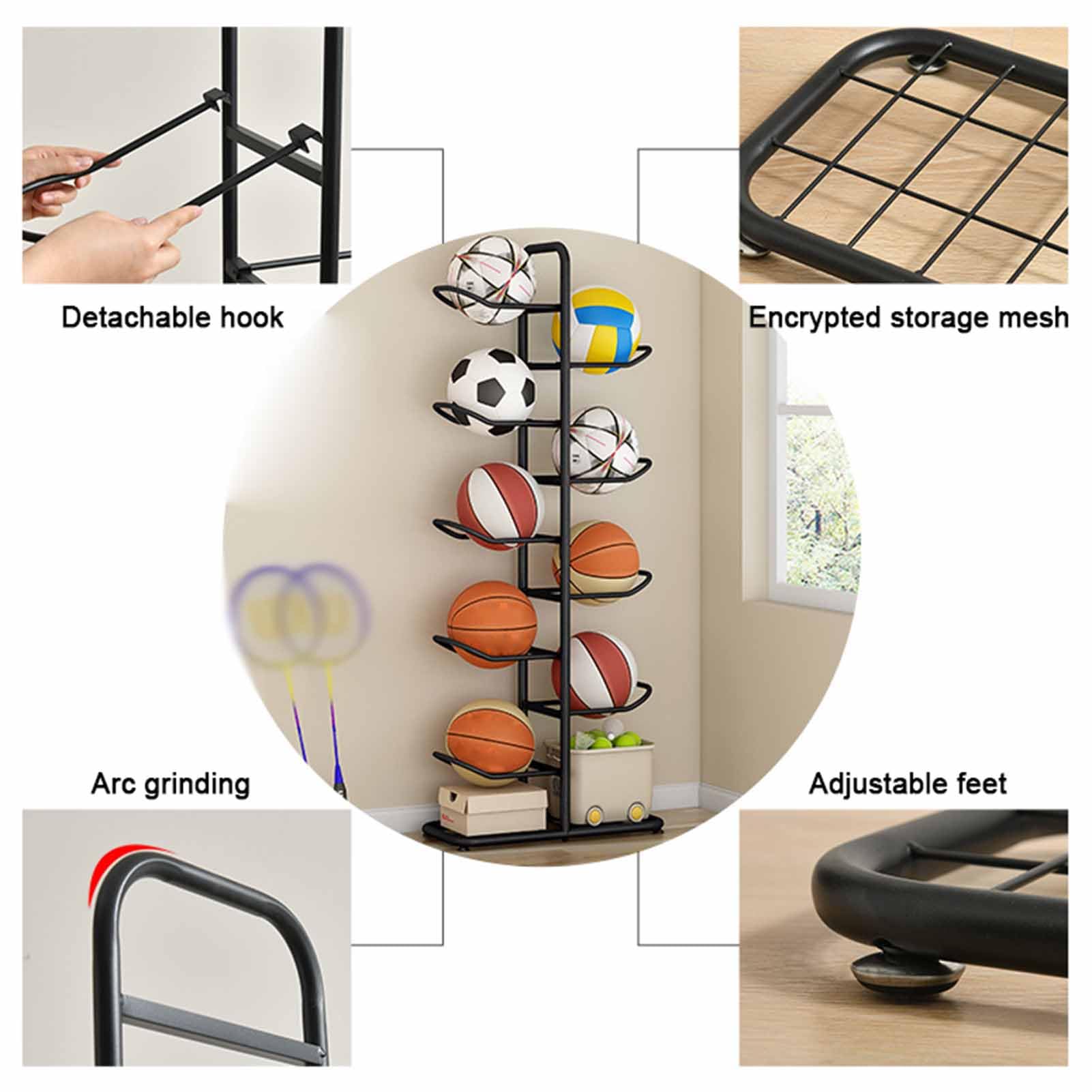 tonchean Bal opbergrek basketbal displayhouder met wielen voetbalstandaard organisator garage sportuitrusting plank, metalen rollende bal kar voor honkbal volleybal voetbal tennis