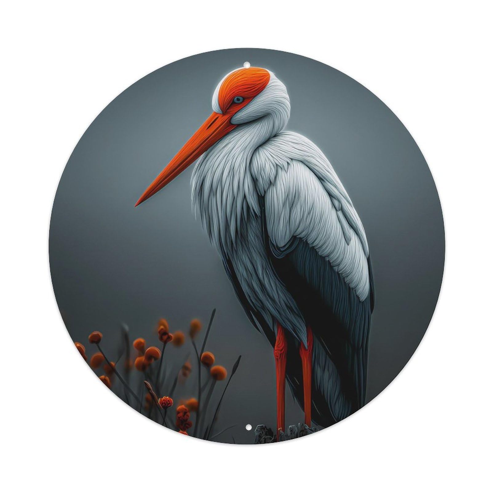 Animal Poster White Stork European Wetland Nature Minimalist Vintage Metal Tin Sign Plaque Wall Decor for Cafe, Club Bar, Office, Garden Metal Poster 8x8Inch