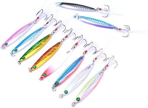 Miniatura 5 de Aorace 10 piezas de metal duro jigs buceo pesca mar señuelos minnow Popper cebos aparejos Crankbait agua salada señuelos de agua dulce con pluma