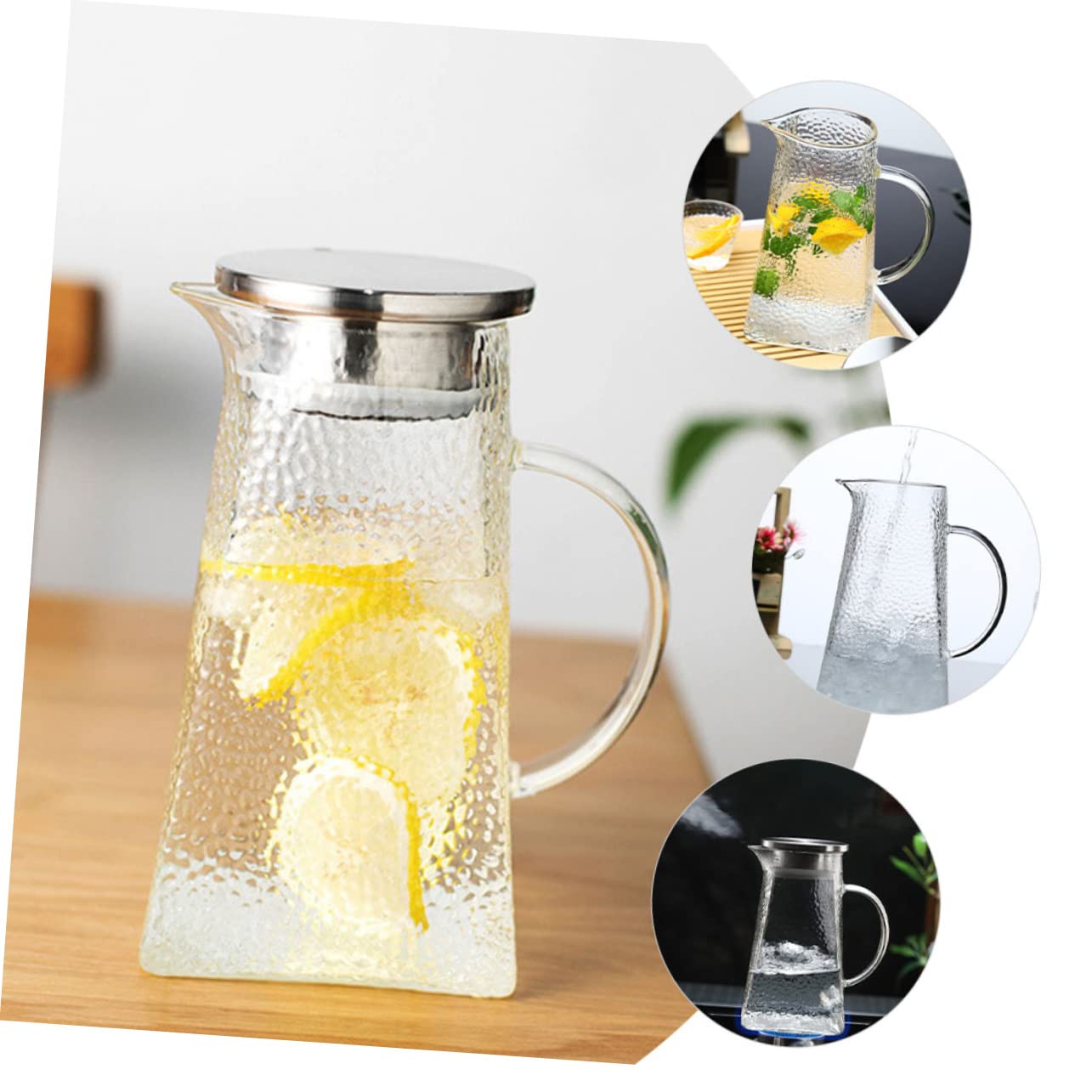 Jarra de Agua de Vidrio Diseño con Cubierta con Tapa 1.8l Capacidad Grande Adecuado para Bebidas Frías y Uso Doméstico en Cocina