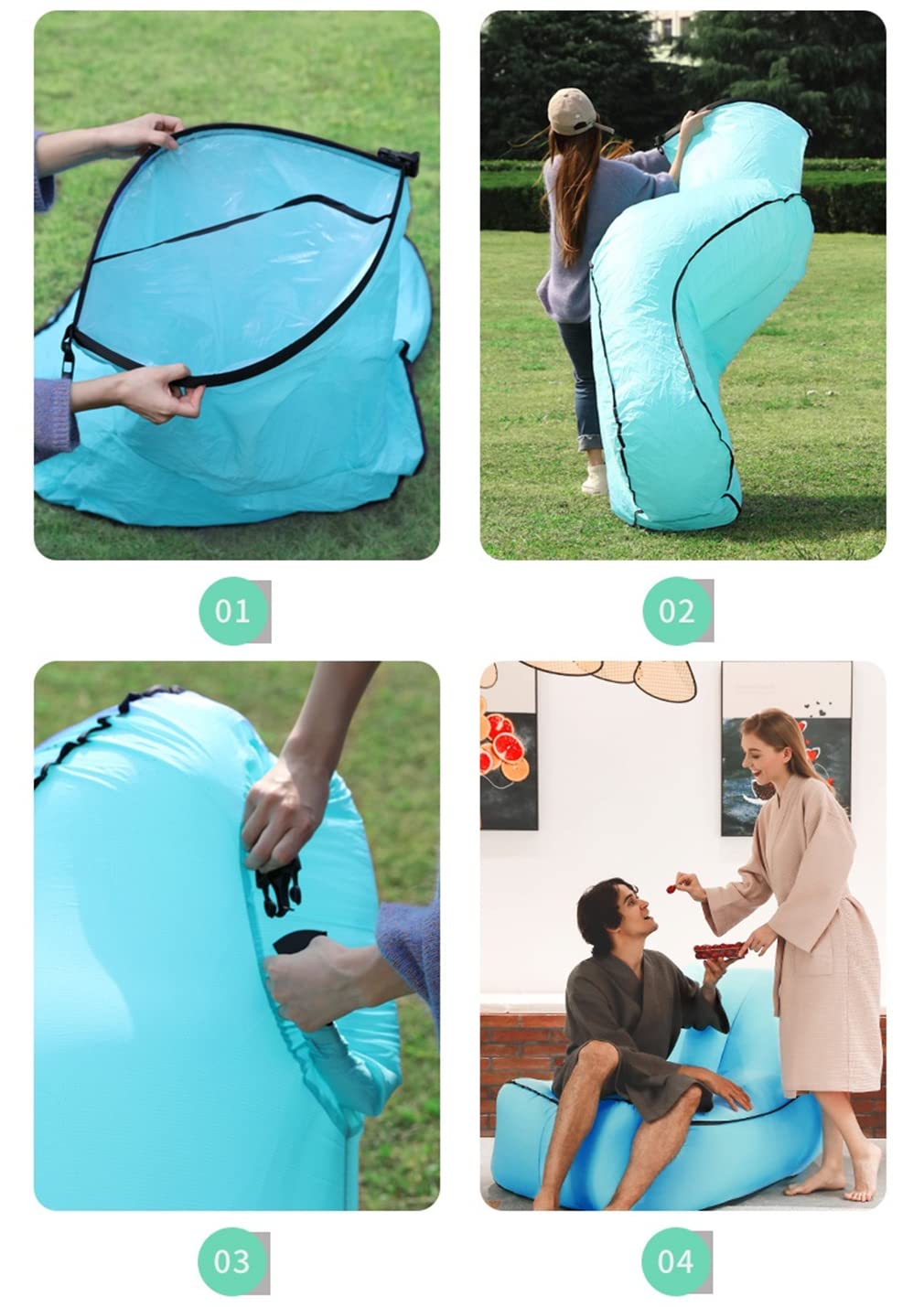 TURIM Nadmuchiwana sofa z przenośnym pakietem, na kemping, plażę, do parku, na plażę, kolor szary