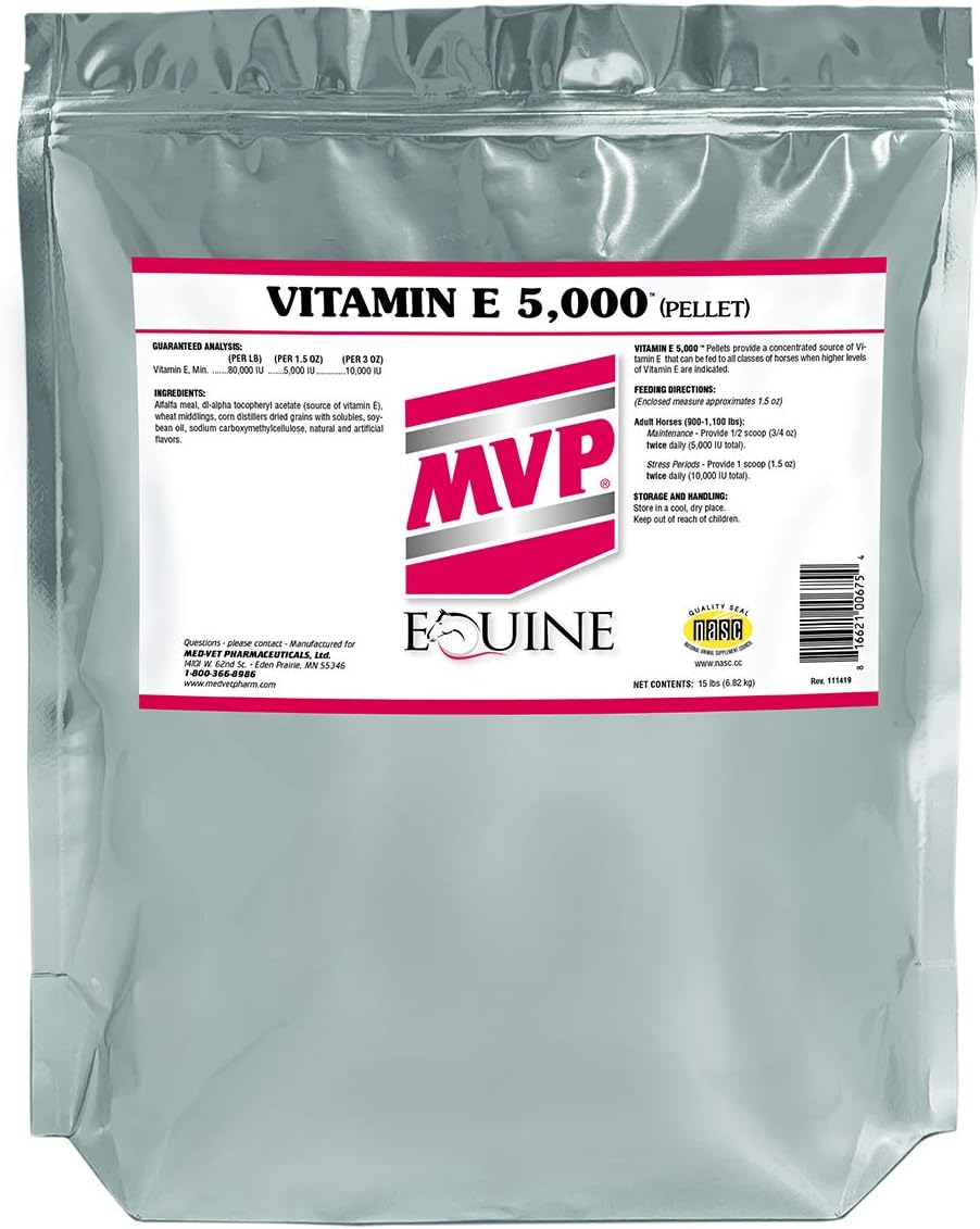 MVP Vitamin E 5,000 Pelleted Vitamin E for Horses 15lb -160 Servings- Antioxidant Supplement