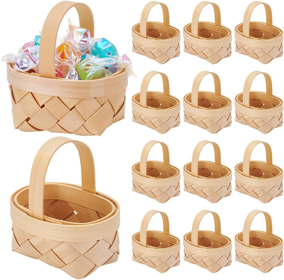 40 Pack Mini Weaving Baskets with Handles, Farmhouse Small Basket Farmhouse Flower Containers for Picnic Easter Weddings Party Favors Tree Hanging Ornaments Crafts, 2.9x2.6x1.85Inch