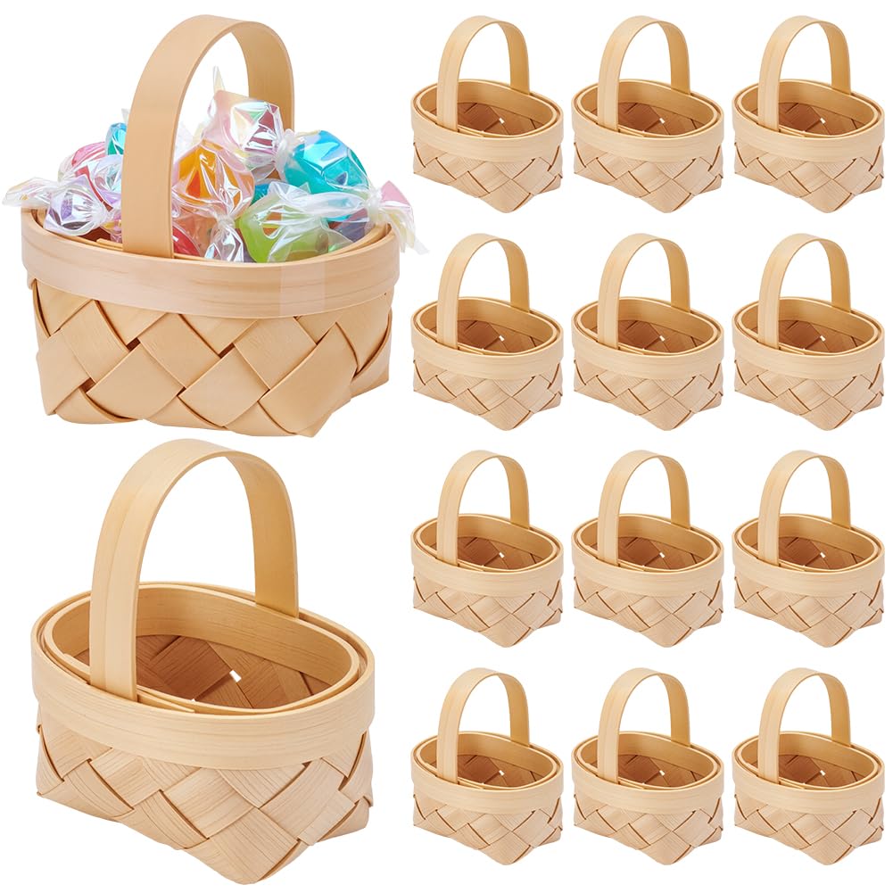 Confezione da 40 mini cestini per tessitura con manici, piccoli cestini da fattoria, contenitori per fiori per picnic, matrimoni, bomboniere, ornamenti da appendere all'albero, 7,35 x 6,65 x