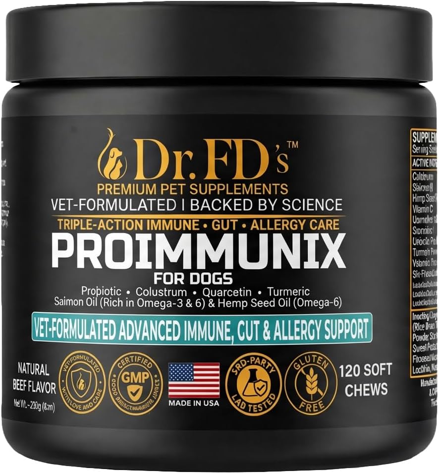 Dog Probiotics for Dogs | Immune & Allergy Support with Colostrum for Gut Health | 120 Soft Chews | Made in USA | Dr. FD’s ProImmunix
