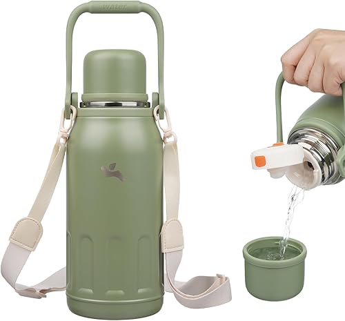 Miniatura 20 de Botella de agua térmica con asa y correa, vaso de viaje al vacío con tapa de taza, taza de café térmica para bebidas frías y calientes, 27 onzas,