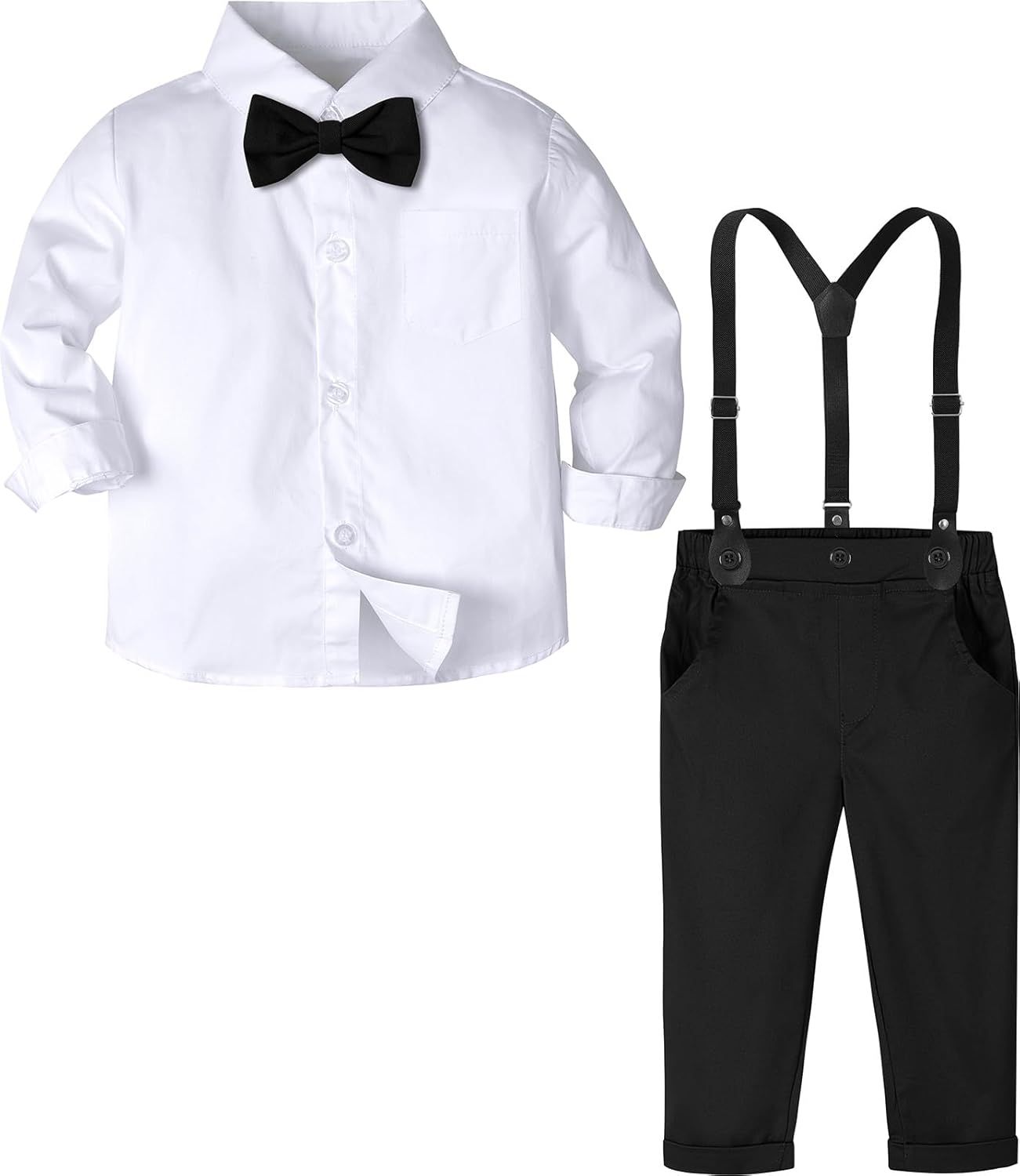 A&J DESIGN Toddler Suit Boys Baby Wedding Dress Clothes Kids Formal Outfit Set with Suspender 4-5T White Black