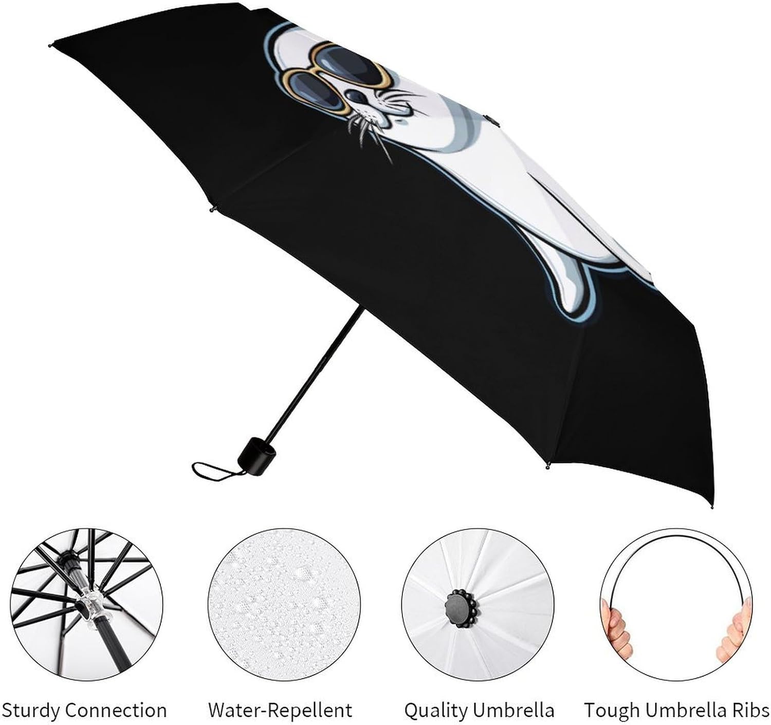 Cute Seal Wearing Glasses Compact Umbrella 3 Folding Windproof Automatic Umbrellas Portable Travel Accessories image 3