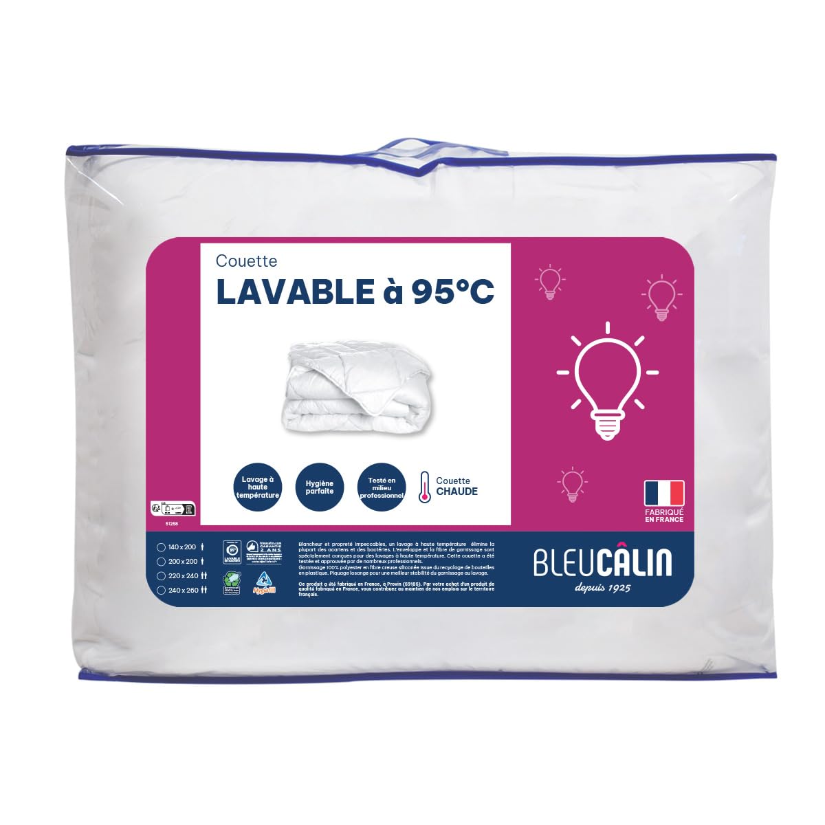 Bleu Câlin Microfibre/Polyester Duvet, White, white, 240 x 260 cm