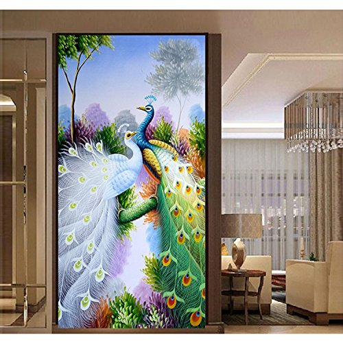 Joyautum Peacocks Needlework,100% Printed Cross Stitch,Sets For Embroidery Kit Full Cross-Stitching Cotton&Silk Floss (11Ct Silk Threads,80X149Cm) #TOP2