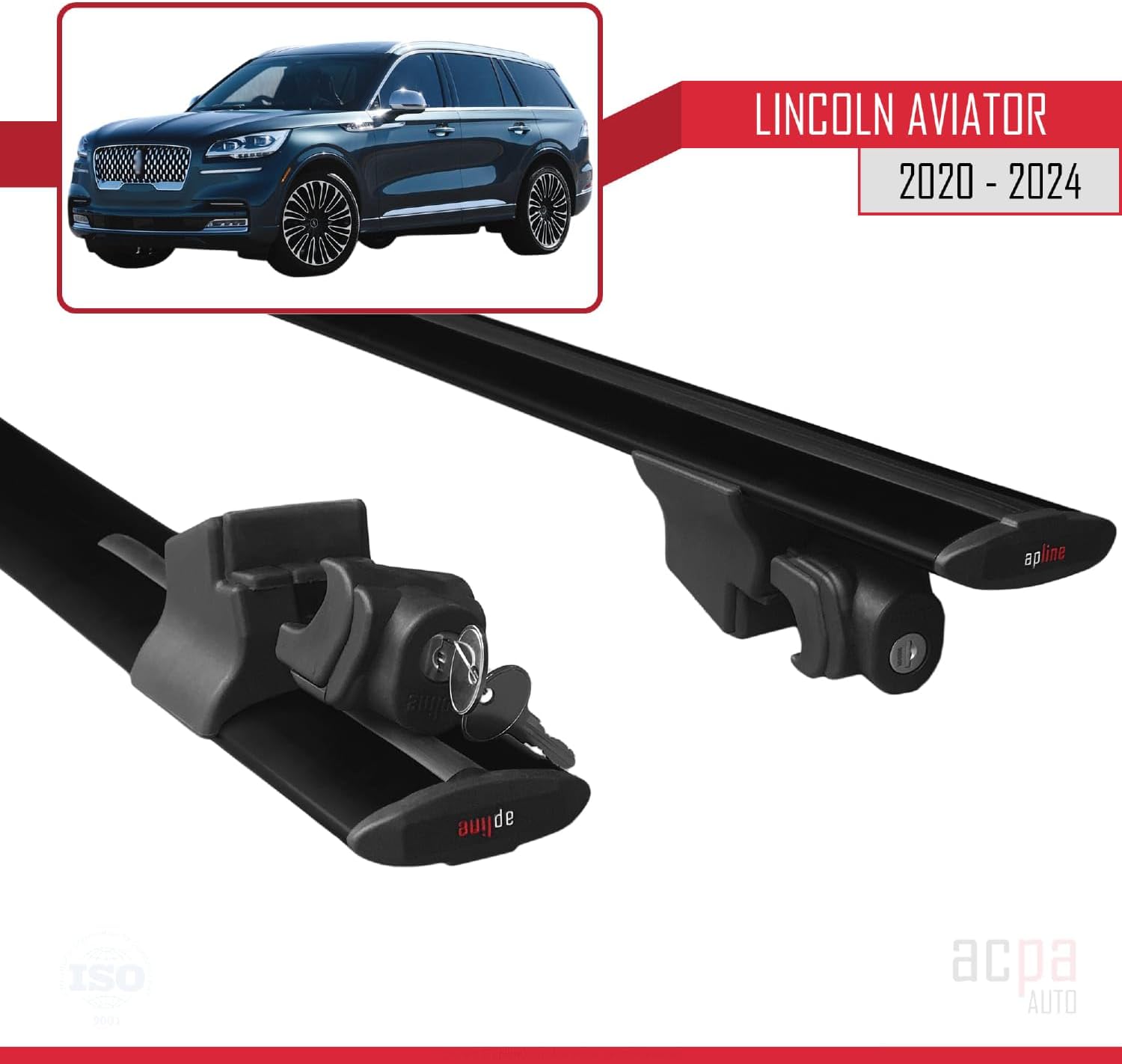 Compatible with Lincoln Aviator 2020-2024 Hook Model Roof Rack Car Pannier Rack Black Aluminium 2 Bars