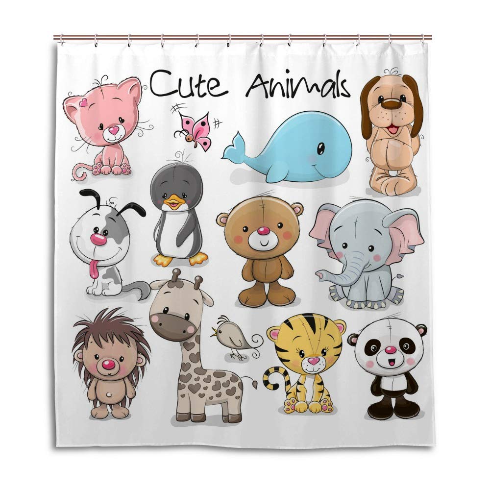 Rideau de douche imperméable tissu motif animal mignon 66x72 inch