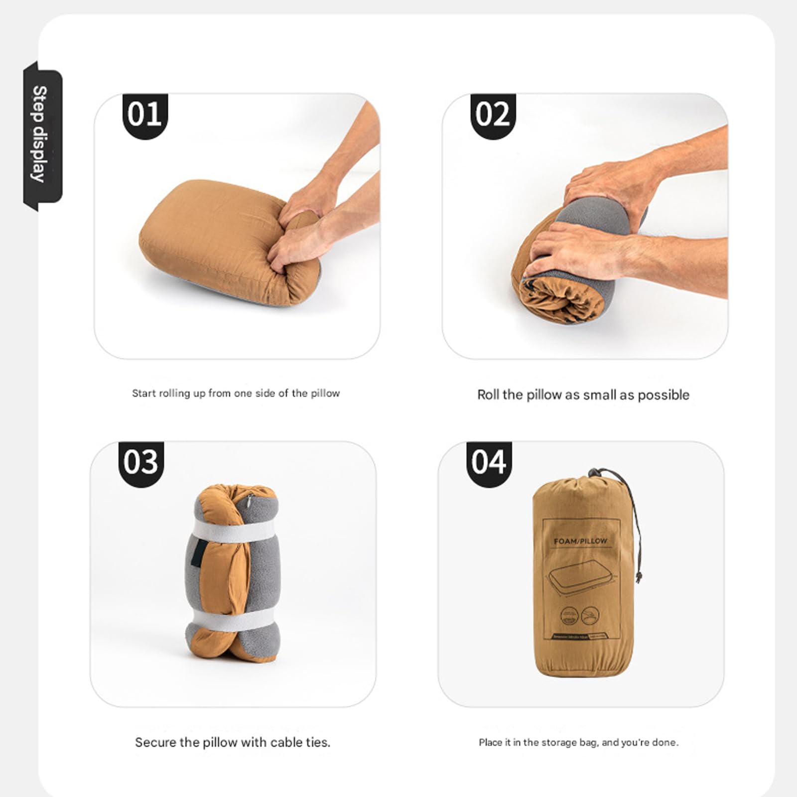 Oreiller en mousse compressible avec sac de rangement pour économiser de l'espace et poids léger pour la randonnée, un usage quotidien, le camping
