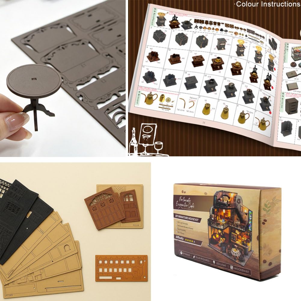 Kit di costruzione per una casa delle bambole fai da te, caffetteria a tre piani fatta a mano con mobili per la casa delle bambole, illuminazione e accessori, regalo creativo per Natale o compleanno