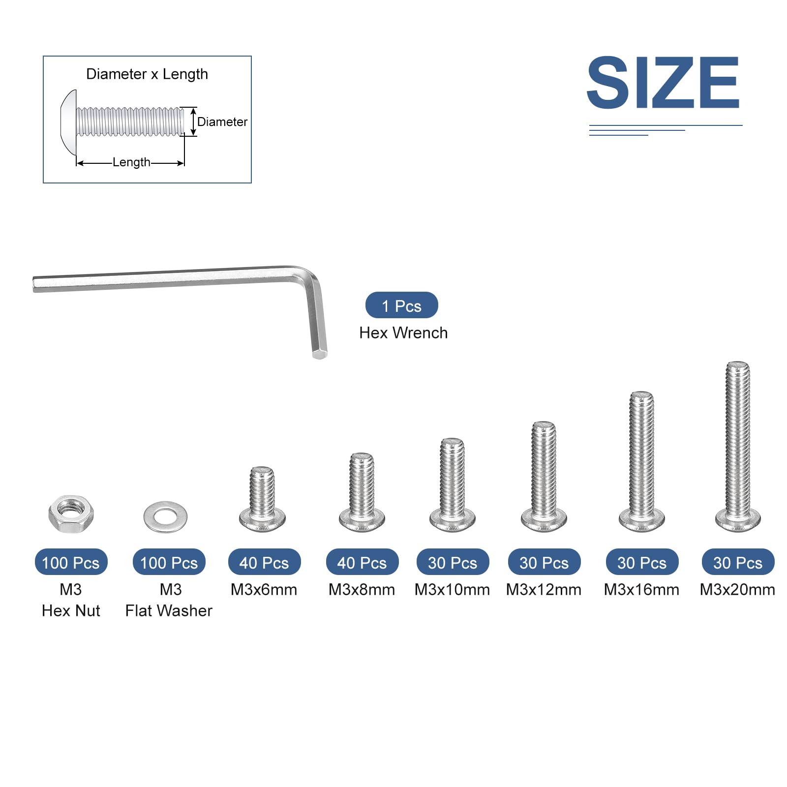 DTGN 400Pcs M3 Button Head Socket Cap Screws - Image 2