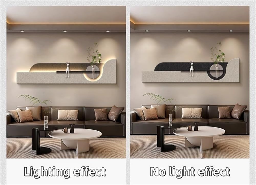 Sandstone Decorative Wall Art Painting, 3D Wall Decoration with Vase and LED Light, Hanging Painting for Living Room, Entryway(Beige,Small)