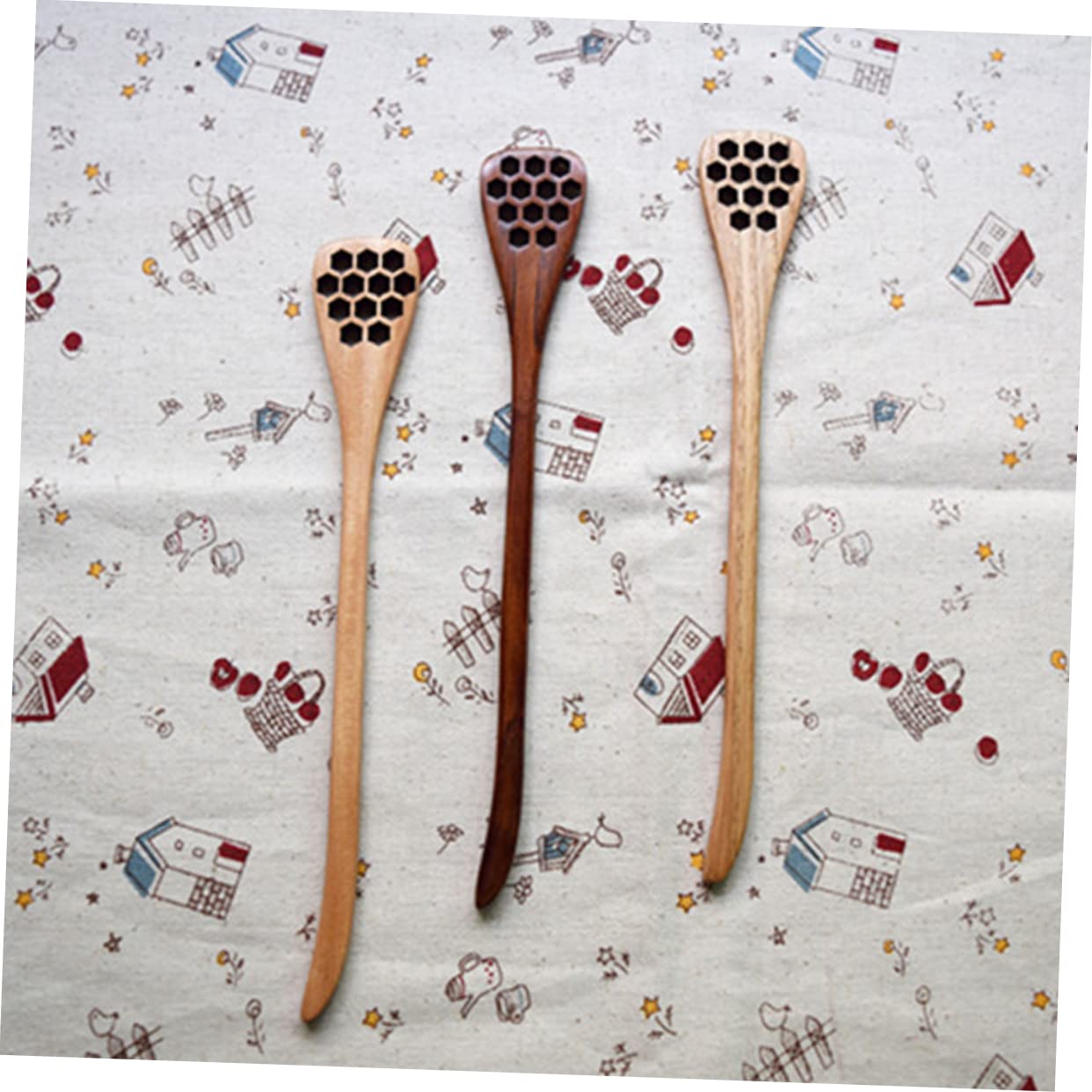 HOLIDYOYO 5pcs Hollow Mixing Spoon Mini Honey Hollow Honey Stirrer Honey Mixing Stick Hollow Wood Spoon Wooden