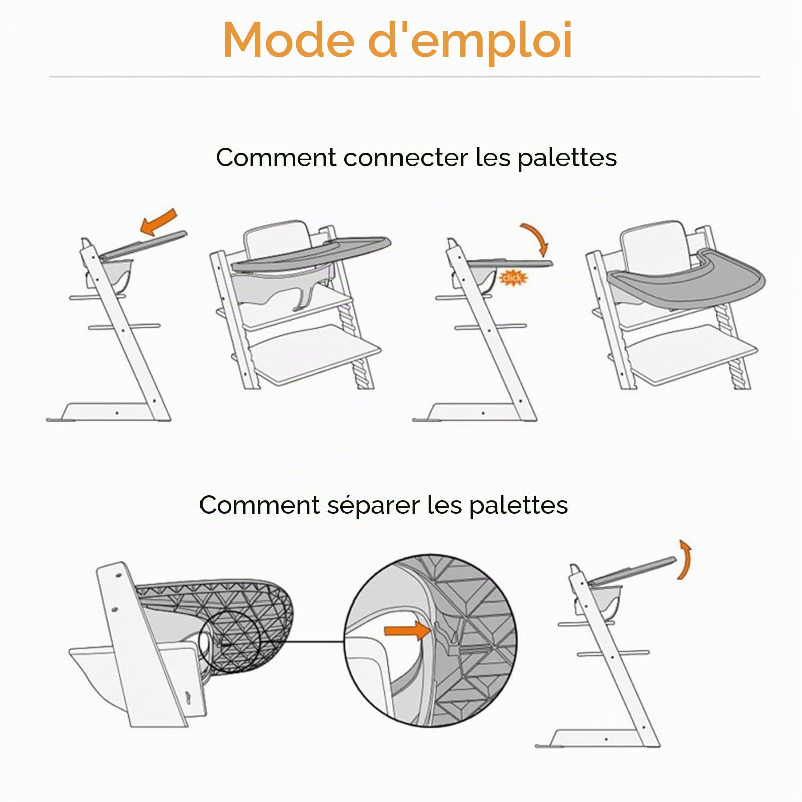Plateau de chaise haute pour chaise Stokke Tripp Trapp - Plateau sur chaise haute - Set de table en polypropylène - Accessoires de chaise haute - 42 x 42 cm (blanc)