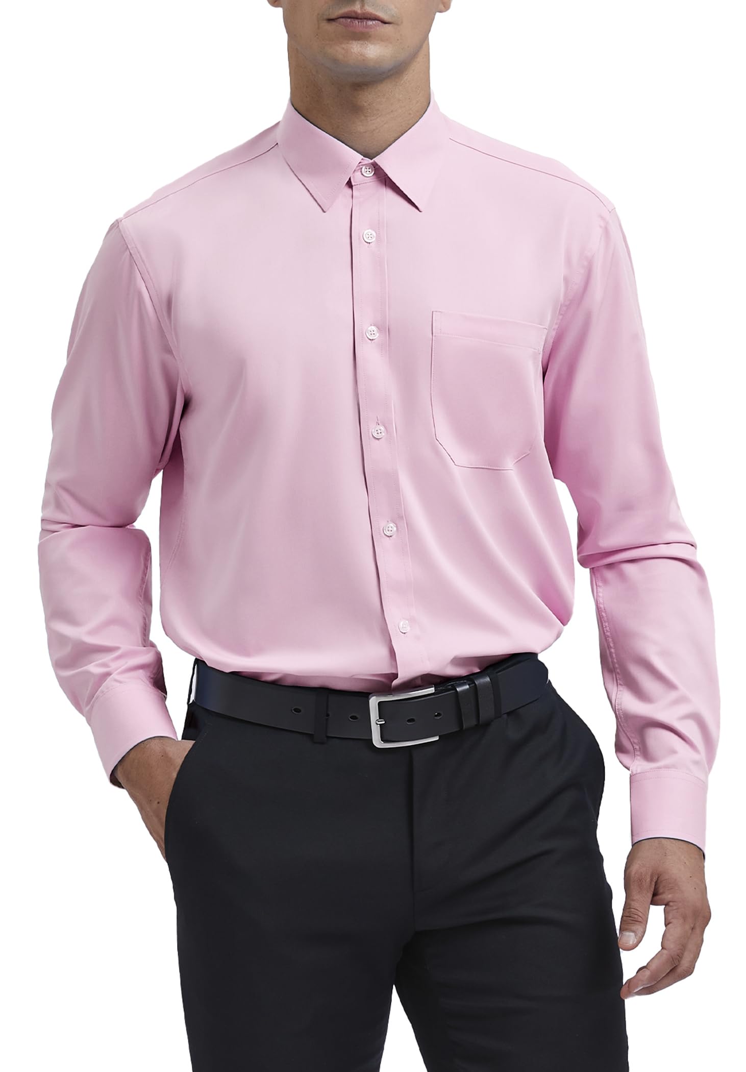 HISDERN Camisa de Manga Larga para Hombre Camisa de Vestir de Negocios Camisa Informal de Ajuste Regular Camisa de Fibra de bambú sin Hierro con Bolsillo S-4XL