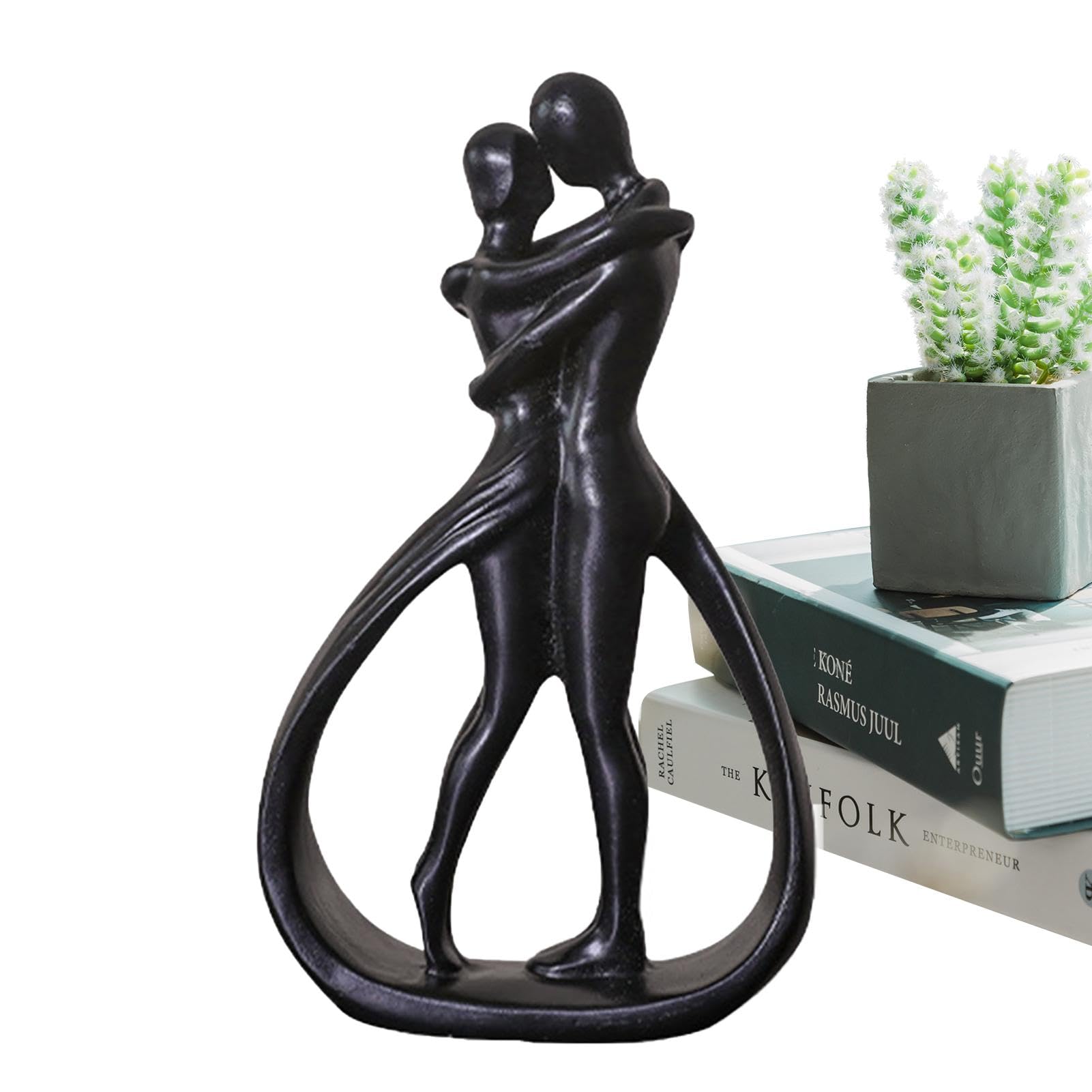 Ruhnjyg Affectionate Couple Art Resin Statues - Couple Hugging And Kiss Statue, Romantic Sculpture For Valentine's Christmas Day For Women Men, Abstract And Creative - Black
