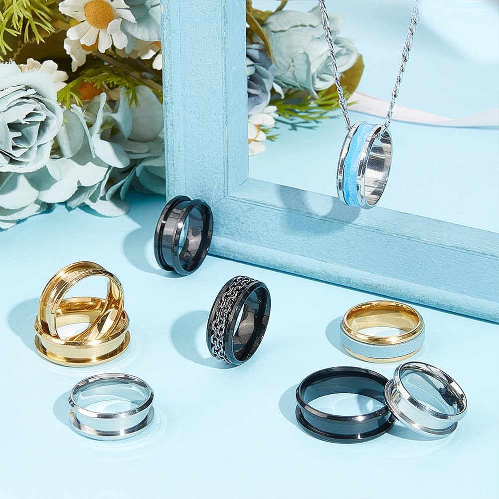 UNICRAFTALE 36pcs 3 Colors Blank Core Ring Stainless Steel Grooved Finger Rings 6 Sizes Round Blank Ring for Resin Inlay Ring Handmade Ring Wedding Ring Jewelry Making Gift
