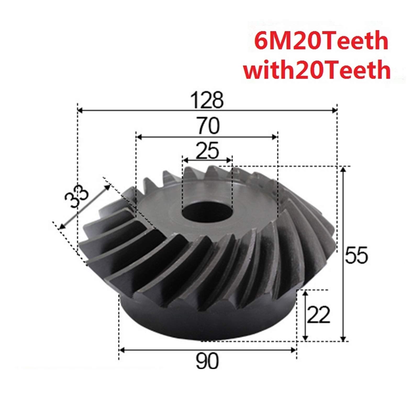 2 pz 1: 1 ingranaggio con smussatura 6 Modulo 20 Denti 20T Foro Interno 25mm 90 Gradi azionamento azionamento Ingranaggi in Acciaio al Carbonio JIYAMI'EN El