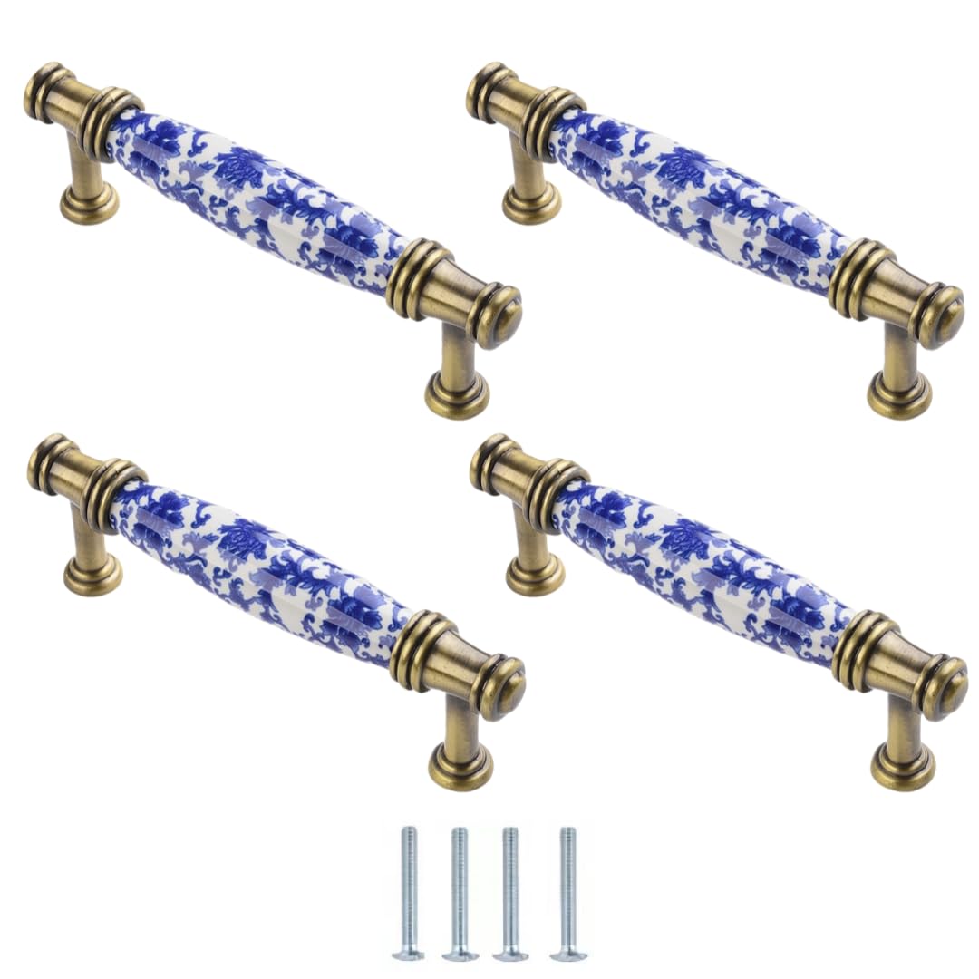 Lqzaxsrdr 122*19*37Mm Ceramic Cupboard Drawer Handle Knobs, Blue And White Porcelain Ceramic Knobs Pack Of 4 Multiple Sizes Single Hole(122 * 19 * 37Mm)