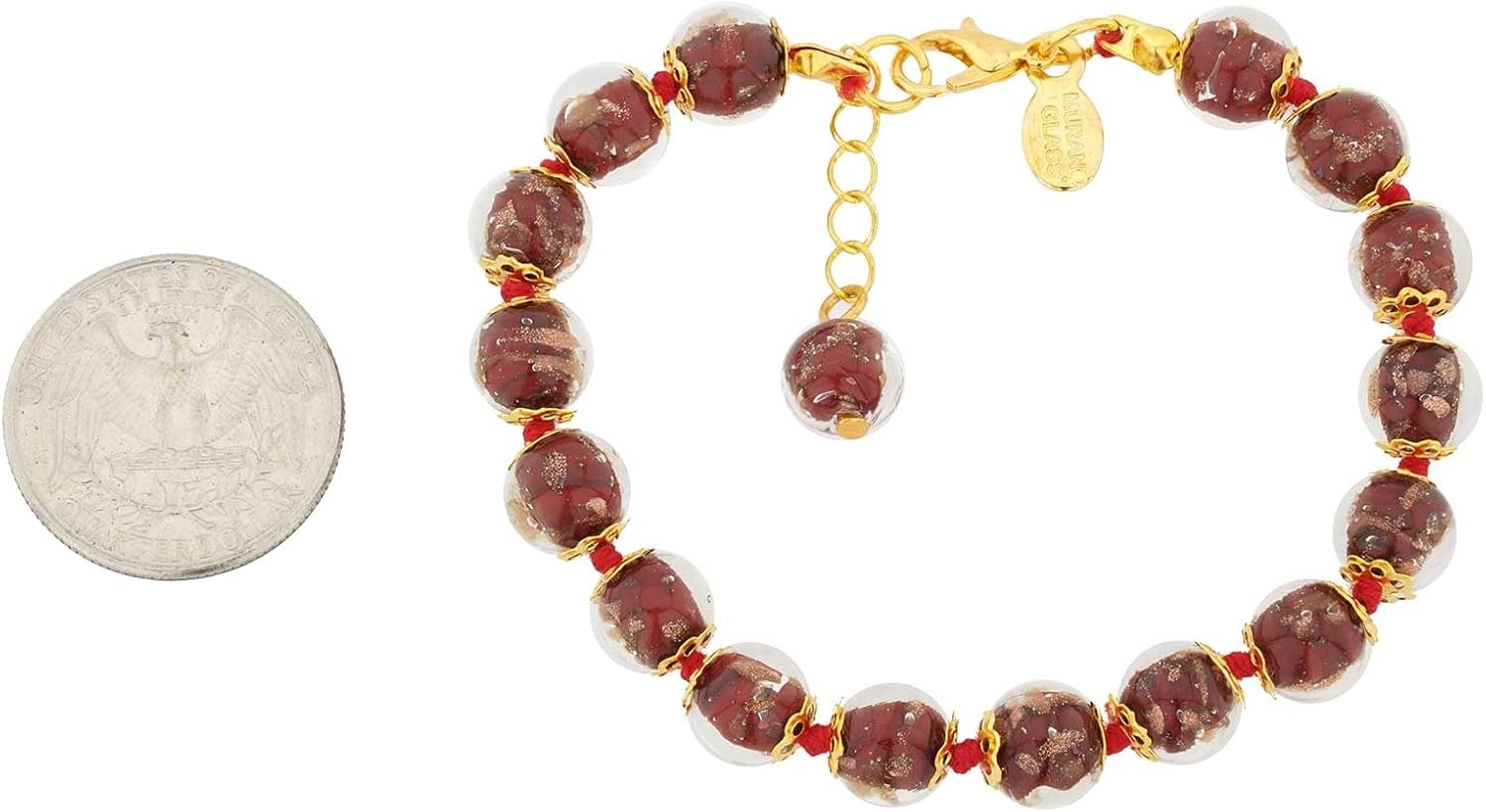 Venice Murano Glass Bracelet in Sparkling Red - Handmade Italian Blown Glass Bracelet for Women