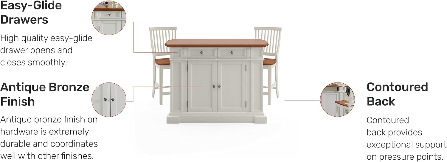 Americana White and Distressed Oak Kitchen Island and Stools by Home Styles