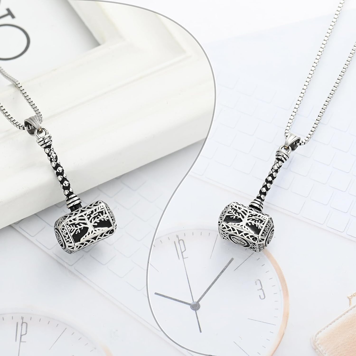 Viking Thor Hammer Cremation Jewelry for Ashes Tree of life Urn Necklace Celtic Keepsake Pendant Memorial Ashes Holder Pendant for Women Men