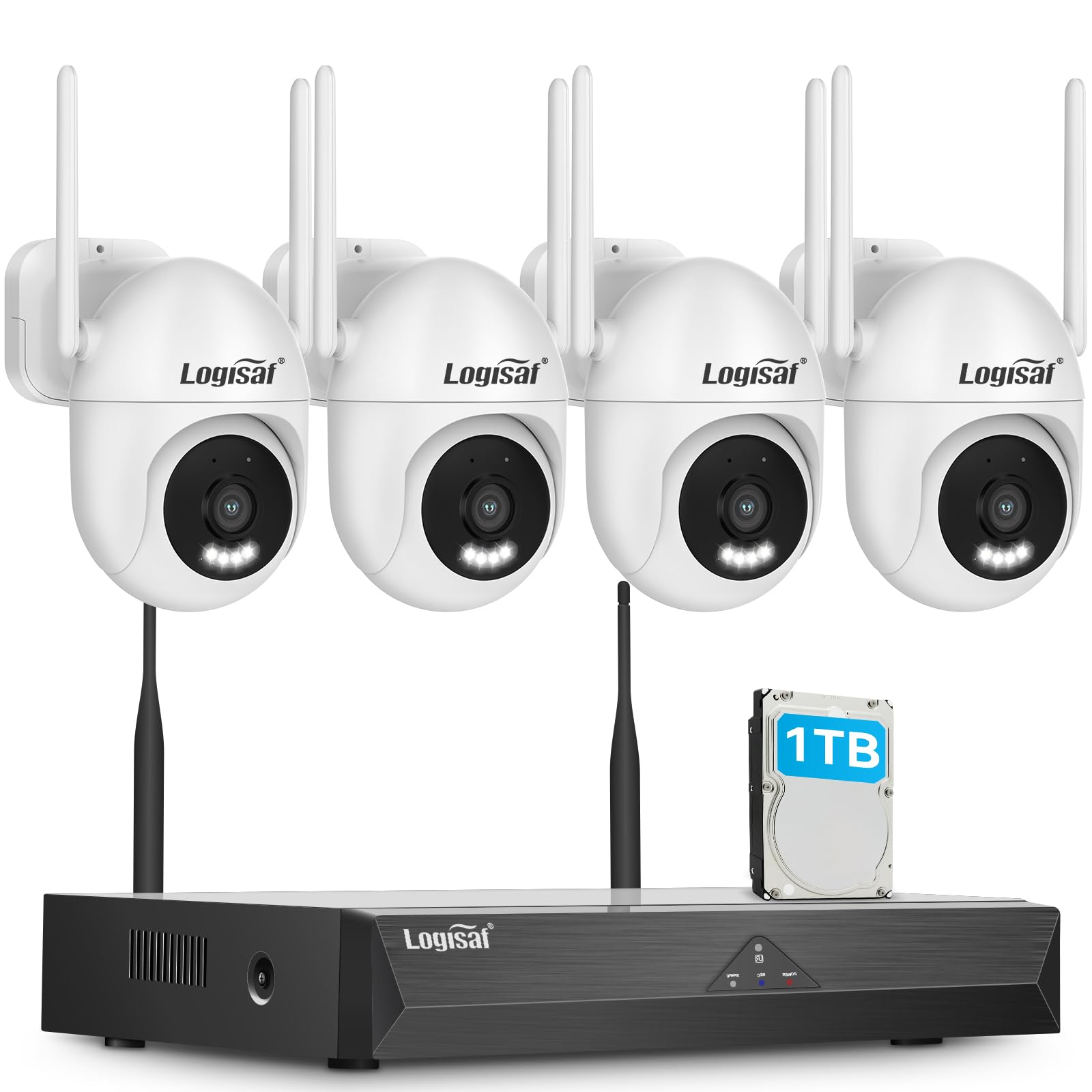 5MP PTZ Kit Telecamere WiFi Esterne, 10CH Videosorveglianza | 4X5MP Telecamera e 1TB HDD NVR, Registrazione 24/7, Tracciamento Automatico, Visione Notturna a Colori, Audio Bidirezionale