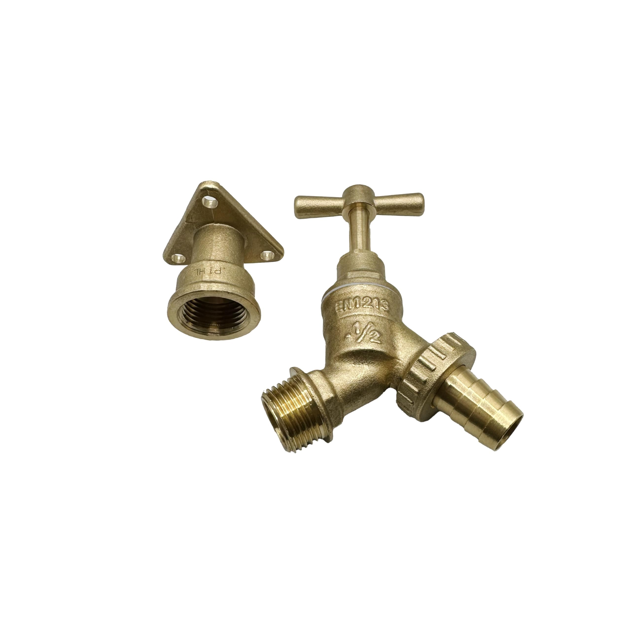 PlumbEZ Outside Tap Kit with Wall Plate Elbow, WRAS Approved 1/2" Brass Garden Bib Tap & 15mm Compression Wallplate - Image 3