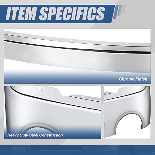 Miniatura 4 de Barra frontal de impacto con luz antiniebla compatible con GMC Sierra 1500 2500HD 3500HD 2007-2008, cromo pulido