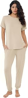 Bamboo Viscose Pajamas Women Ultra Soft Short Sleeve Jogger Pants Pjs Set Cooling Sleepwear