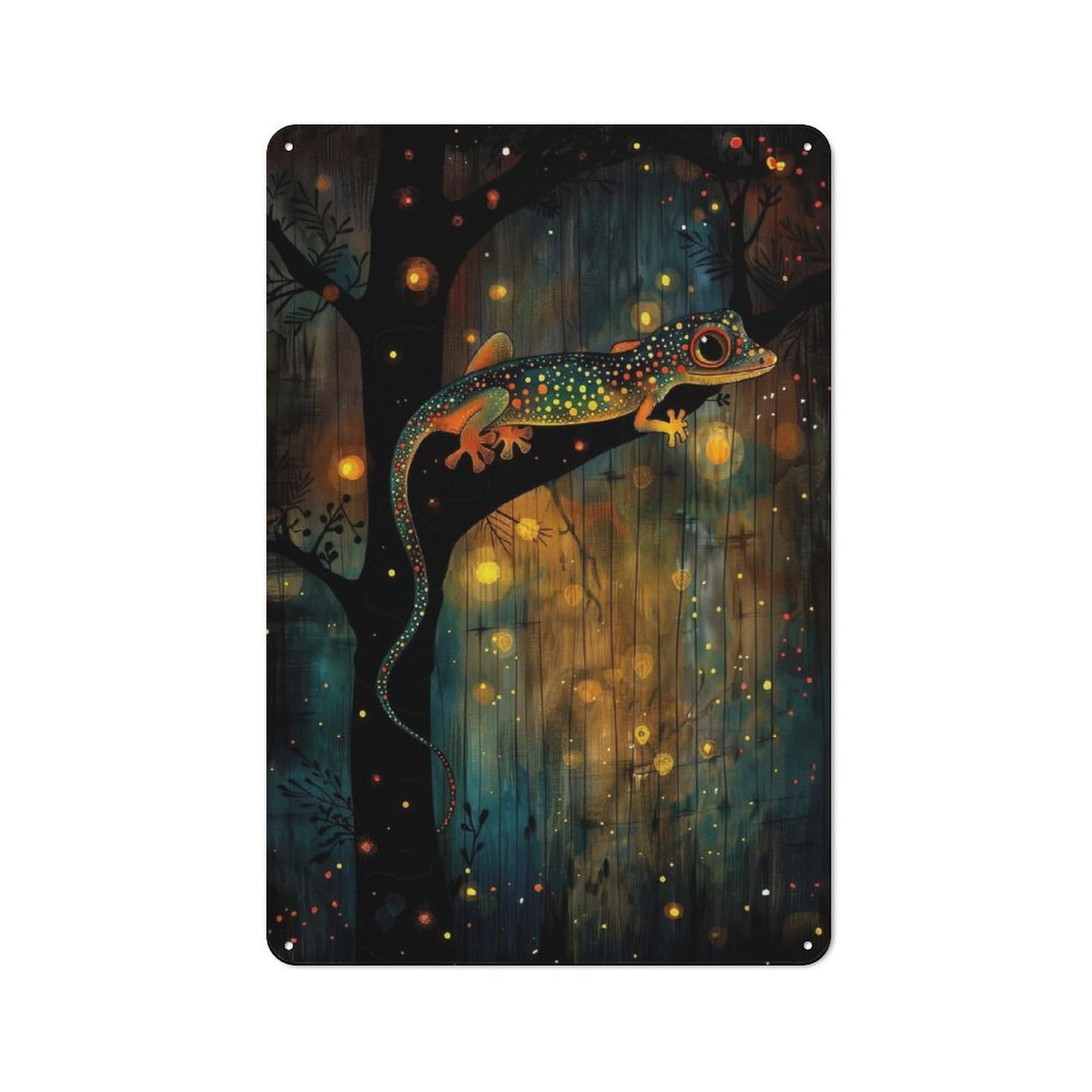 Junmoney Colourful Gecko Metal Wall Sign 30X20cm Featuring For Bar Or Restaurant, For Restaurant Interior Fans