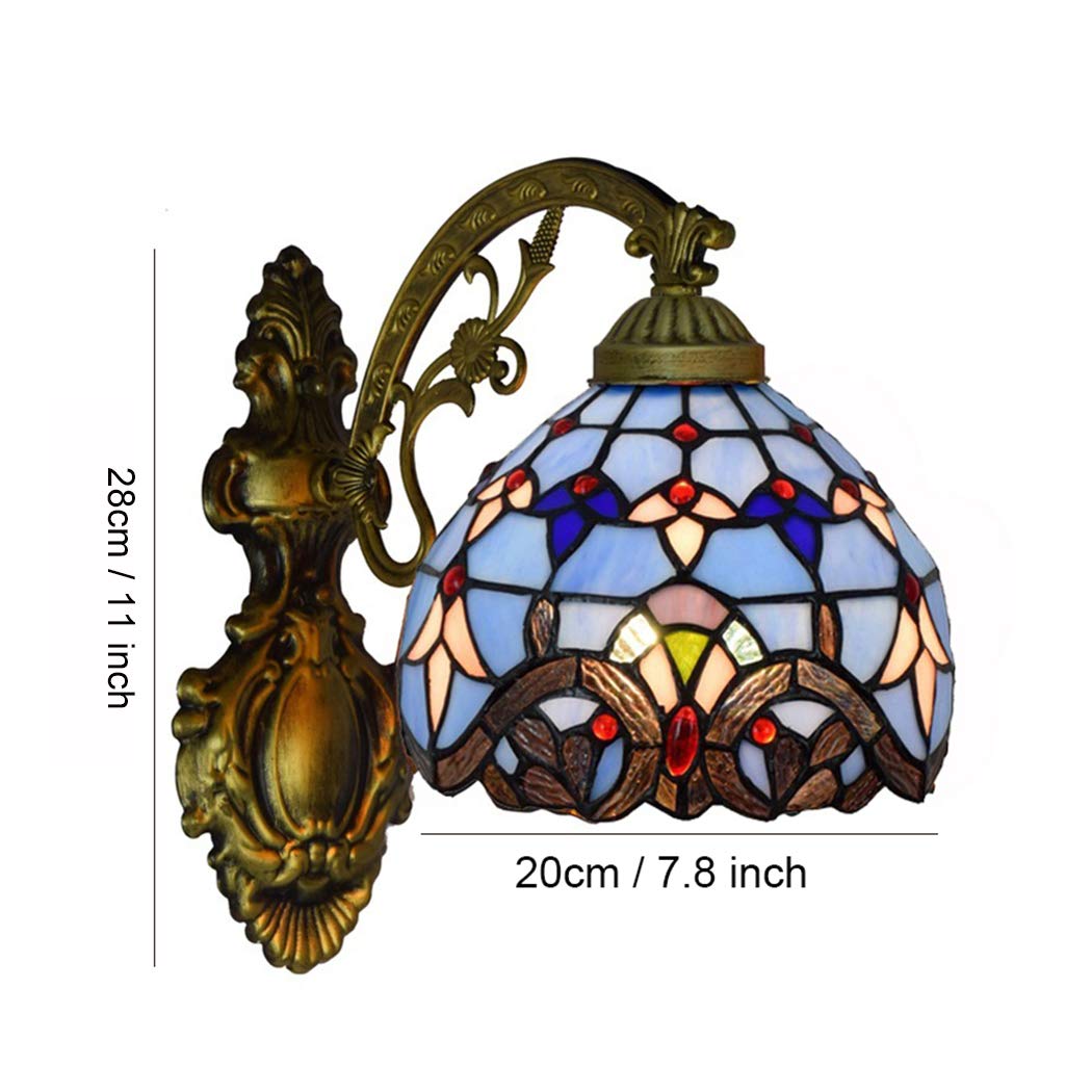 Lámpara de Pared Estilo Tiffany, Estilo vitral, lámpara de Pared de Vidrio, 8 Pulgadas, Estilo Retro, para el Lateral de la Cama, para el Refugio de la Pared, para balcón, Sala de Estar, Pas