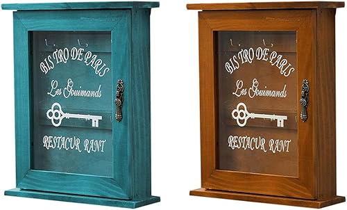 Miniatura 5 de Caja de madera para llaves, soporte de pared para pared decorativa (azul)