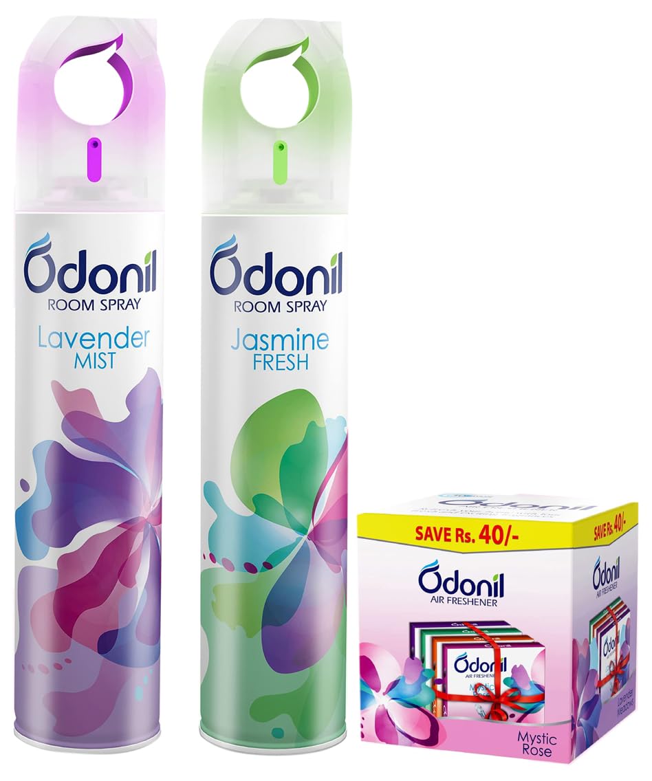 Odonil Air Freshener Spray- Lavender Mist And Jasmine Fresh (Pack Of 2, 220Ml Each) | Long-lasting Fragrance & Bathroom Air Freshener Blocks Mixed Fragrances - 192G (48G*4) | Mixed Fragrances-picture-34