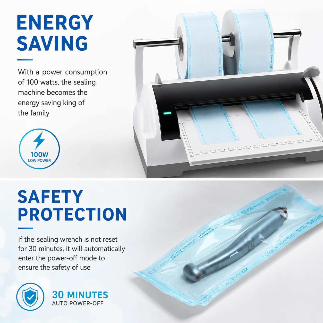 Sigillante per sacchetti di sterilizzazione medica da 100 W, guarnizione e taglierina da 300 mm